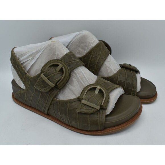 Sofft Womens Size 11 Adalia Olive Buckle Croc Embossed Suede Leather Sandals - Picture 2 of 11